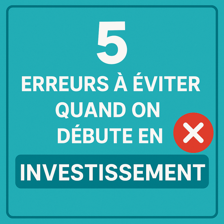 Miniature article erreurs investissement débutant : visuel 5 erreurs à éviter avec croix rouge sur fond turquoise