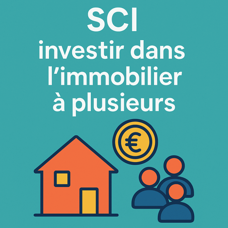 SCI : investir dans l’immobilier à plusieurs 1 Miniature article SCI investir dans l'immobilier à plusieurs avec maison, groupe de personnes et pièce euro sur fond turquoise