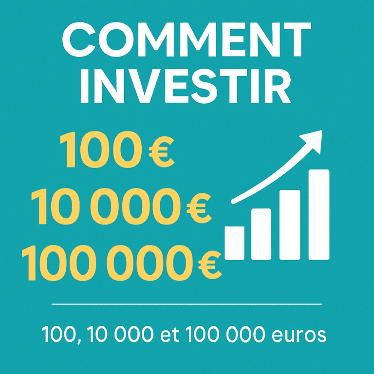 Miniature article comment investir 100, 10 000 et 100 000 euros avec graphique de croissance sur fond turquoise